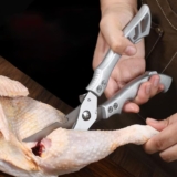 Heavy Duty Stainless Steel Kitchen Shears, Spring Loaded Poultry Shears with Safety Lock, Multi-Purpose Food Scissors for Meat, Fish, Vegetables, BBQ & Home Cooking