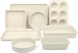 Martha Stewart Gallen 10 Piece Baking Pans Ceramic PFA Free Non Toxic Non Stick Bakeware Set – Linen White