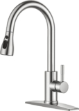 FORIOUS Kitchen Faucets Pull Down Sprayer, Stainless Steel, Brushed Nickel | Classic High Arc, Single Handle Kitchen Sink Faucet, Deck Plate for 1 or 3 Hole, Suitable for Farmhouse Camper Laundry Rv Bar
