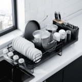Kitsure Large Dish Drying Rack – Extendable Dish Rack, Multifunctional Dish Rack for Kitchen Counter, Anti-Rust Dish Drainers with Cutlery & Cup Holders 19.2″-26.7″ L x 12.9″ W, Black