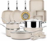 GRANITESTONE Ceraluxe 20Pc Pots and Pans Set Non Stick Ceramic Cookware Set | Bakeware & Utensils Included, Non Toxic PFOA/PTFE/PFOS Free Coating, Cool Touch Handles, Oven & Dishwasher Safe, Black