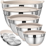 Umite Chef Mixing Bowls with Airtight Lids Set, 8PCS Stainless Steel Nesting Bowls with Grater Attachments, Non-Slip Bottoms, 5, 4, 3.5, 2, 1.5QT for Mixing & Serving