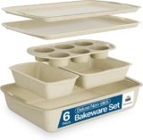 Bakken Swiss – Bakeware Set – 6 Piece – Stackable, Deluxe, Non-Stick Baking Pans for Professional and Home Cooking – Carbon Steel, White Stone Coating