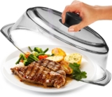 Le’raze Tall Glass Microwave Splatter Cover – Cool Touch Easy Grip Handle | Durable Borosilicate Glass, Plastic Free, Lead & BPA Free, Dishwasher Safe, Dual Steam Vents, Clear Food Plate Guard Lid