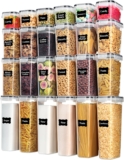 Airtight Food Storage Containers with Lids, Vtopmart 24 pcs Plastic Kitchen and Pantry Organization Canisters for Cereal, Dry Food, Flour and Sugar, BPA Free, Includes 24 Labels，Black
