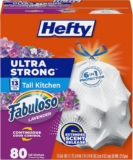 Hefty Ultra Strong 13 Gal Kitchen Trash Bags, Fabuloso Lavender, 80ct | 13G Tall White Trash Bags with Drawstrings for Kitchen and Home Use, Resists Leaks, Punctures, Rips, Continuous Odor Control