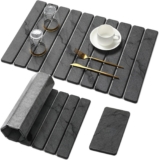 Large Stone Dish Drying Mat for Kitchen Counter, Quick Dry Stone Dishes/Bath Mats,Foldable Water Absorbing Diatomaceous Earth Drying Organizer Pad for Plate Rack Bottles Utensils(Dark Gray 24″×16″)