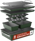 Bakken 8-Piece Ceramic Coated Bakeware Sets, Nonstick Aluminized Steel Pans with Muffin, Loaf, Cake, Roasting Pan, & Cooling Rack, Oven Safe Up To 500°F, Dishwasher Safe, BPA, PTFE & PFAS Free, Green