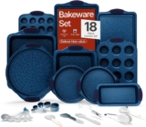 BAKKEN Kitchen Baking Pan Set – Nonstick Coating, Carbon Steel Bakeware Sets with Blue Silicone Handles, Baking Kitchen Essentials, PFOA, PFOS, PTFE Free, Oven Safe Tray (Up To 450° F), Set of 18