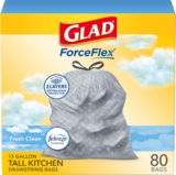 Glad Trash Bags, ForceFlex Tall Garbage Bags, 13 Gallon Grey Trash Bags for Tall Kitchen Trash Can, Fresh Clean with Febreze Freshness to Eliminate Odors, 80 Count (Packaging May Vary)
