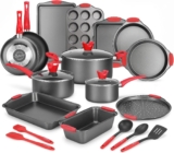 NutriChef 21-Piece Nonstick Cookware Set – PTFE/PFOA/PFOS Free Heat Resistant Lacquer Kitchen Ware Pots Pan w/ Cool-Touch Handles, Saucepan, Fry Pans, Lid, Bakeware, For Gas Electric Ceramic Cooktops
