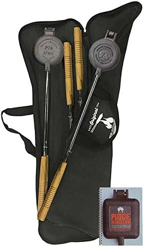 BestNest Rome Cast Iron Round Pie Irons Set of 4 with Canvas Storage Bag & Recipe Book – Durable Campfire Sandwich Makers – Non-Stick Cast Iron Cooking Tools for Outdoor Use