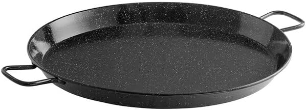 24-Inch Enameled Carbon Steel Paella Pan, Black Dual Riveted Handles, Round Shape for 9-16 Guests, Professional Grade Cookware