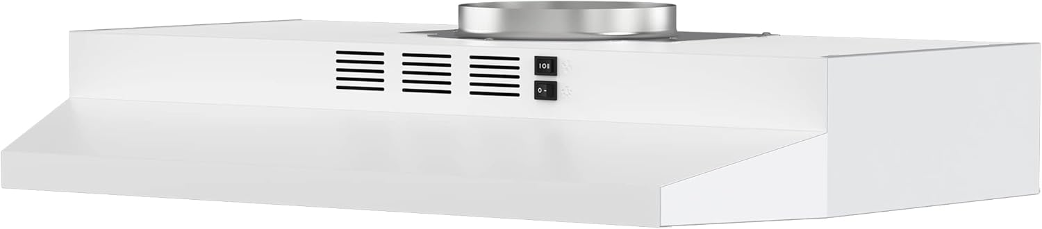 FIREGAS Range Hood 30 inch Under Cabinet, Kitchen Hood with 2 Speed Exhaust Fan,Ducted/Ductless Convertible, Rocker Button Control,300 CFM, White Stove Hood Vent Aluminum Filter Included