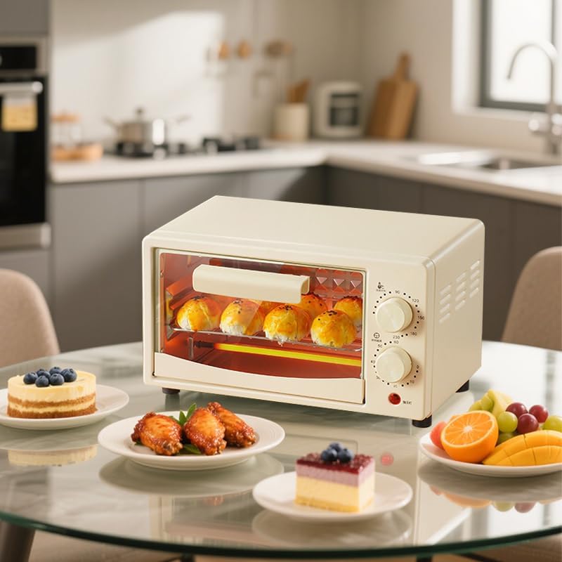 White 12L Countertop Oven – Stainless Steel, Compact Oven, Visible Window, Toast and Reheat, Perfect for Small Spaces