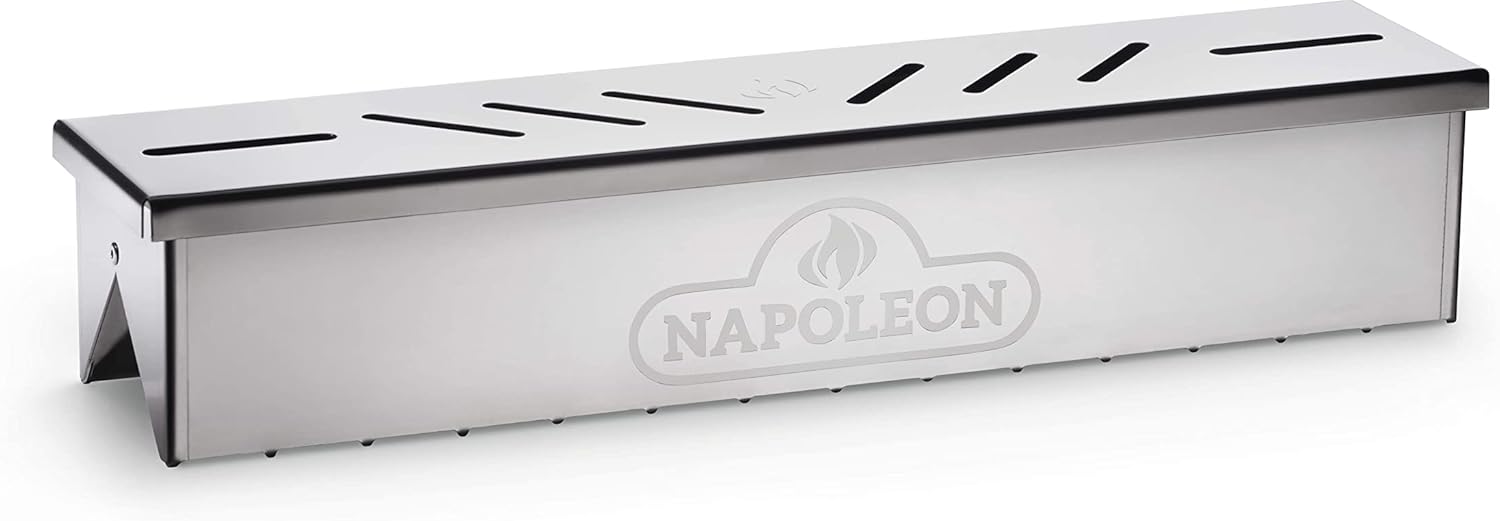 Napoleon Stainless Steel Smoker Box 67013 Add Smoky Flavor to BBQ, Easily Turn Gas Grill Into Smoker, Add Wood Chips or Chunks to Smoke Food on Barbecue 16.25 x 2.54 x 3.5