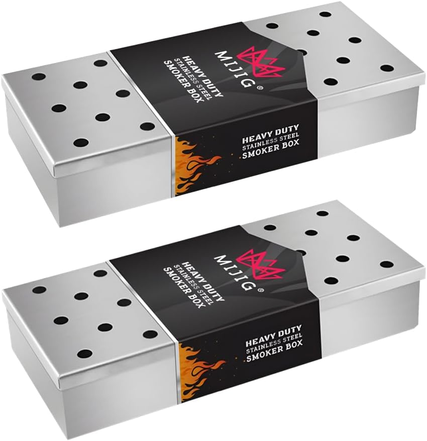 Smoker Box for Gas & Charcoal Grills Large Stainless Steel Wood Chip Container for Smoking Meat Grilling Accessories for BBQ Lovers (2-Pack)