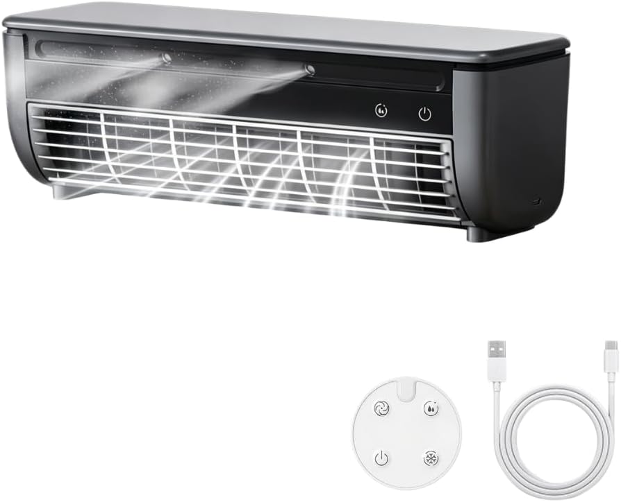 Mini Air Conditioner Portable Air Cooler, Personal AC with Ice Mist Spray, Rechargeable 6000mAh Cooling Fan, Remote Control, Mini Portable AC for Bedroom, Office, Car, Camping (Dark Gray 1PC)