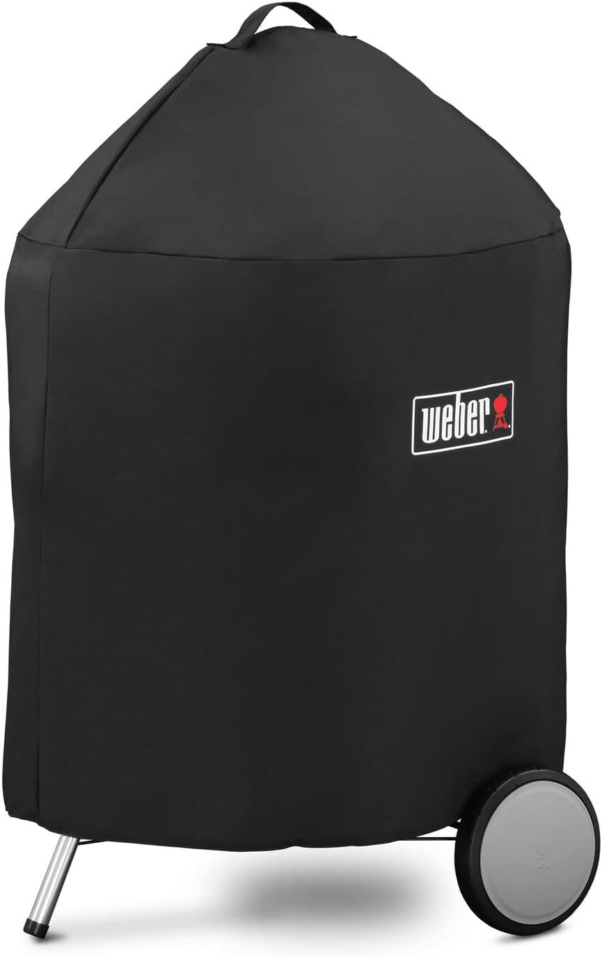 Weber Premium 22‑Inch Charcoal Grill Cover, Black – UV‑Resistant, Breathable & Water‑Resistant Polyester, Secure Strap Fit, Fits 22″ Weber Kettle Grills, Fade-Resistent