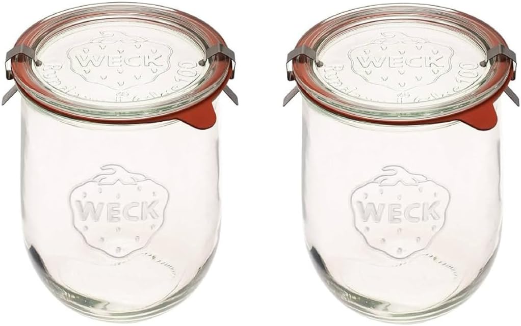 Weck Tulip Jars 1 Liter – Large Sour Dough Starter Jars with Wide Mouth – Suitable for Canning and Storage – 2 with Glass Lids