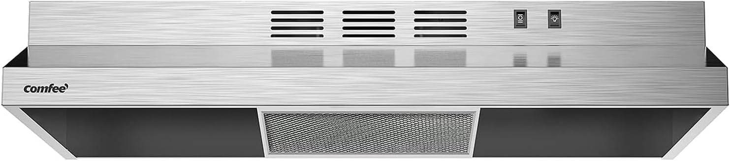 COMFEE’ CVU30W2AST Range Hood 30 Inch Ducted Ductless Vent Hood Durable Stainless Steel Kitchen Hood for Under Cabinet with 2 Reusable Filter, 200 CFM, 2 Speed Exhaust Fan Silver