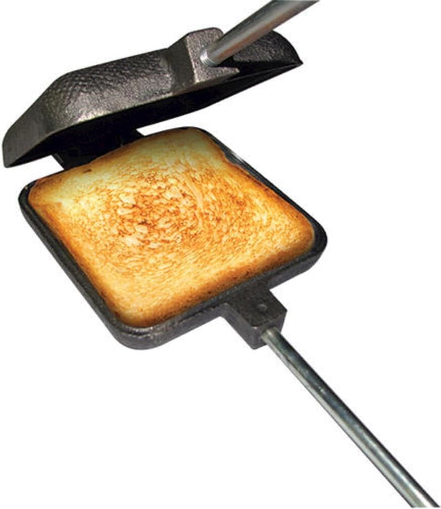 Cast Iron Camp Cooker with Stay Cool Handles – Heavy Duty Pie Iron for Campfire & Fire Pit – Non Stick Seasoned Sandwich Toaster & Pudgy Pie Maker – Essential Camping Cookware for Grilling