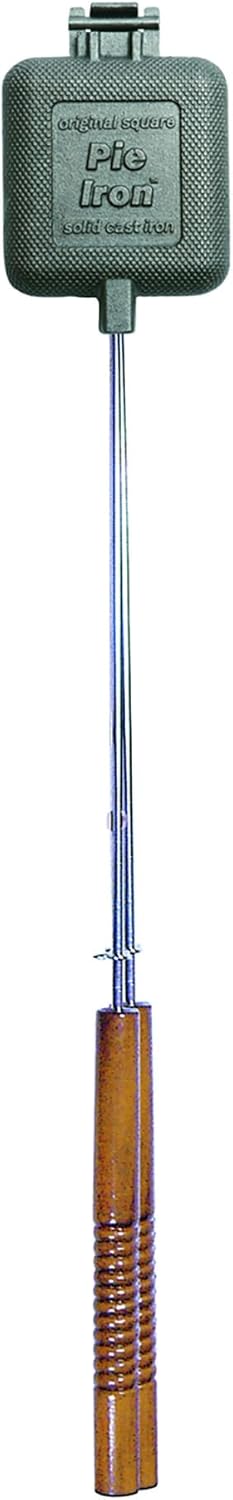 ROME Square Cast Iron Pie Iron Sandwich Cooker For Campfire Fire Pit and BBQ Use, Original Iconic Design, 28″ Long With Steel Rods and Wood Handles #1705 | camping-kitchen-equipment