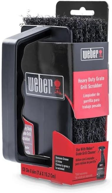Weber Grill Grate Scrubber, Black – Heavy‑Duty BBQ Grate Scrubber with Comfortable Contoured Grip & 3 Replaceable Cleaning Pads – Grill Accessory