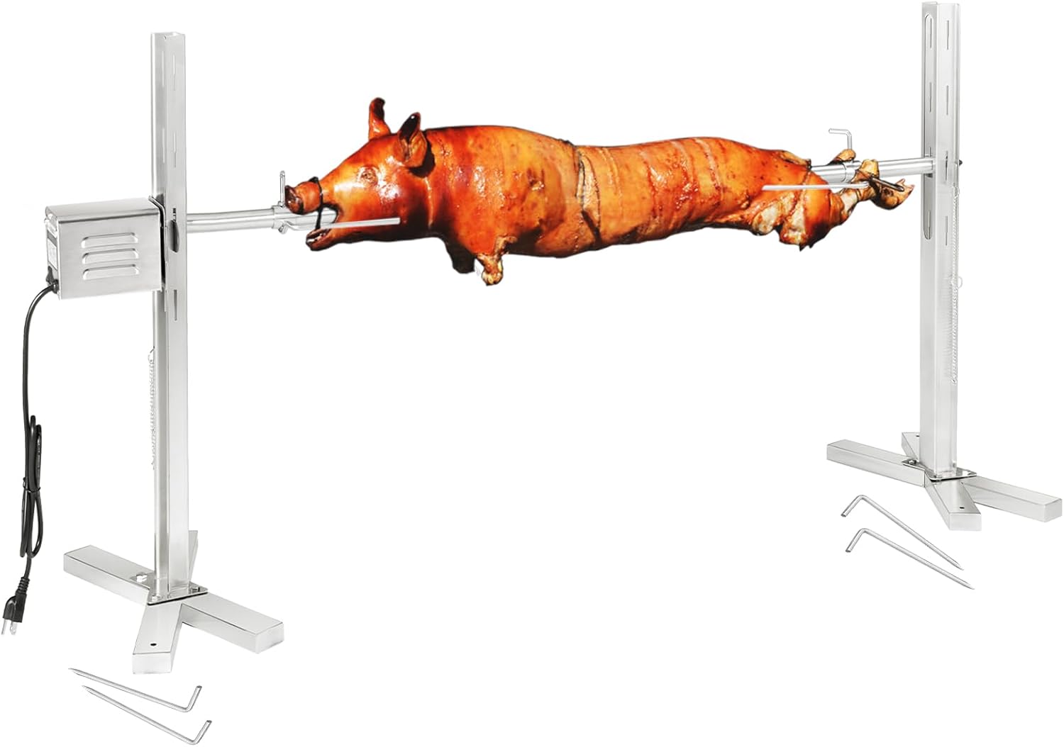Kendane Electric Rotisserie Grill Kit, 90LBS Pig Spit Rotisserie, Stainless Steel Tripod Stand, 52′ Pig Lamb Hooded Roaster, Charcoal Spit with 15W Motor & Height Adjustable for Camping
