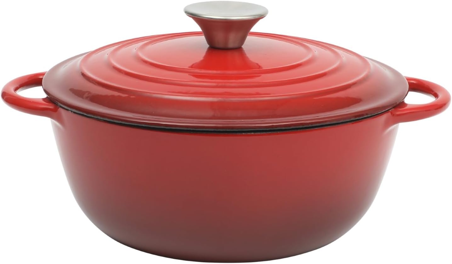 Gibson Home Addlestone 2.65 Quart Round Enamel Cast Iron Dutch Oven Pot With Lid & Dual Handles – Gradient Red
