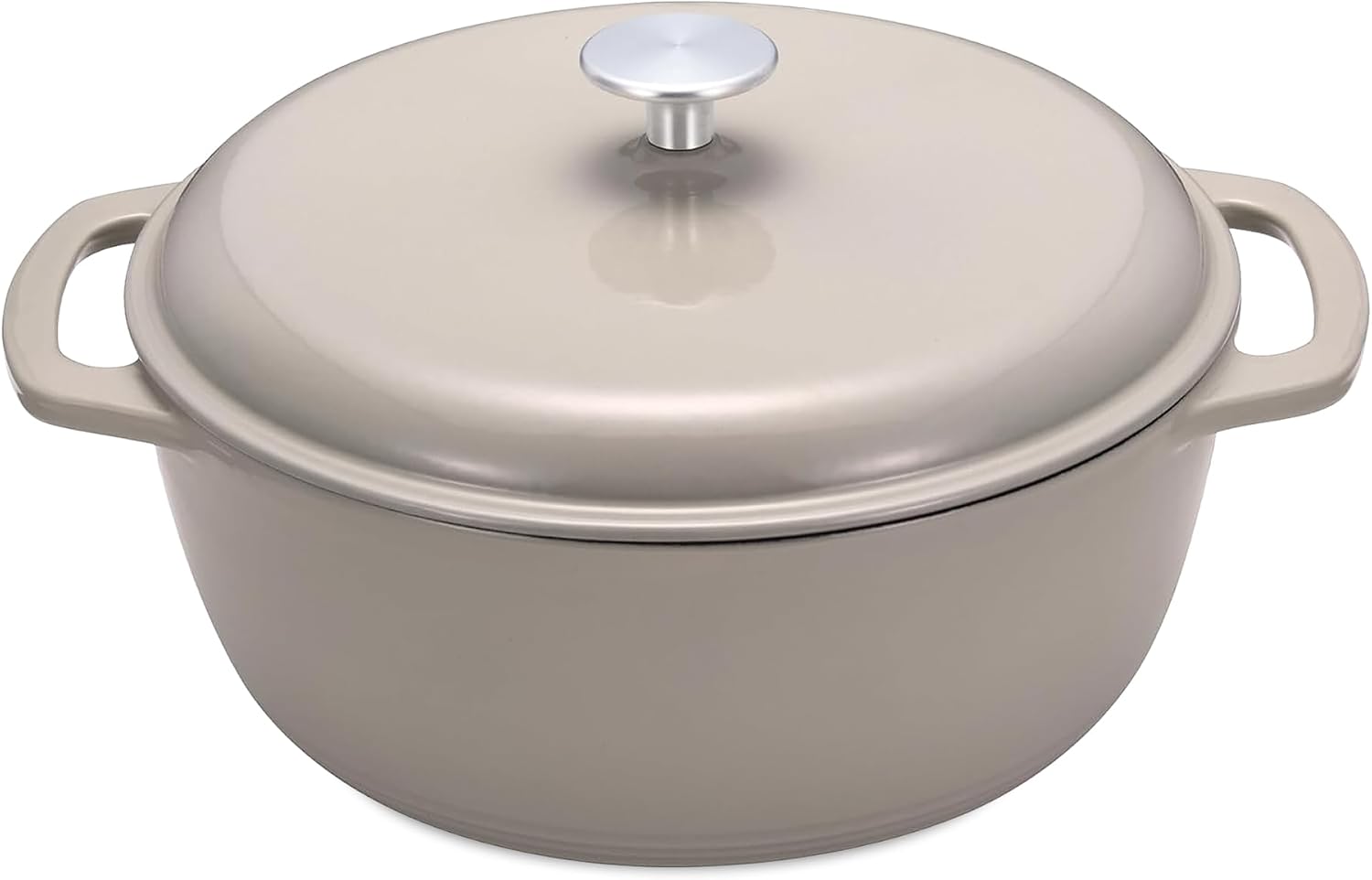 Amazon Basics Cast Iron Dutch Oven Pot with Lid, Enameled, Dual Handles, Round, Heavy-Duty, Medium, 6-Quart, Linen Gray