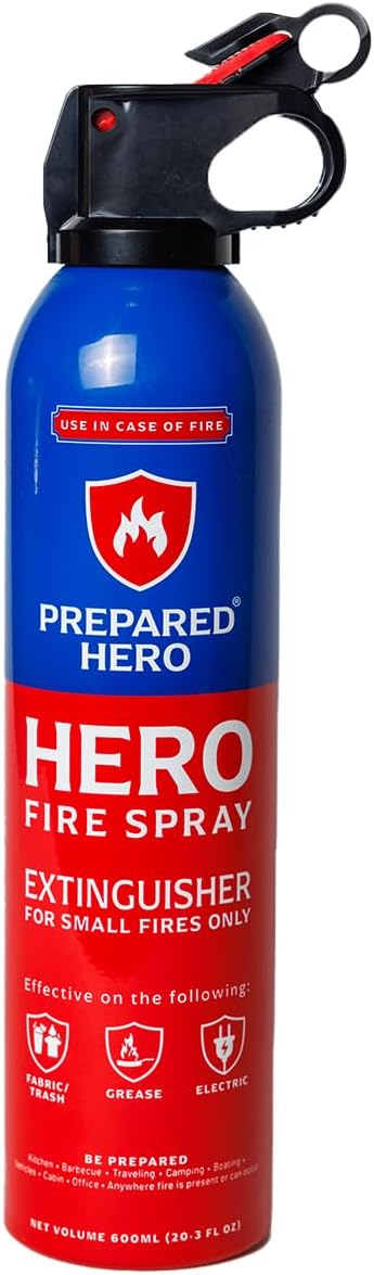 Prepared Hero Fire Spray – Mini Fire Extinguishers for House, Car, Garage – Kitchen Small Fire Extinguisher for Home, 100% Organic – Compact, Portable & Easy to Use, Non-Toxic – 1 Pack