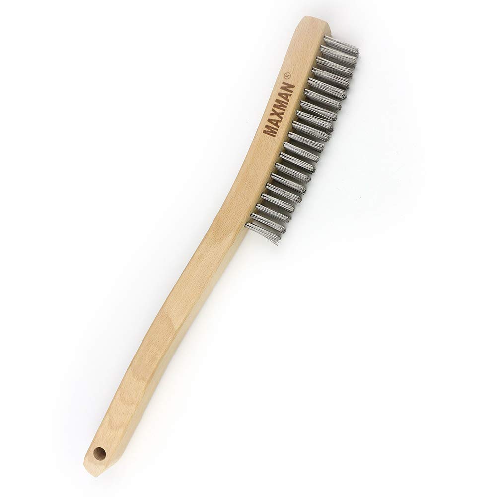MAXMAN Wire Brush, Heavy Duty Stainless Steel Wire Brushes for Cleaning Rust, Grill Brush, Steel Brush for Paint Removal, Welding, Stiff Bristle Metal Brush with 14″ Long Beech Handle, Large