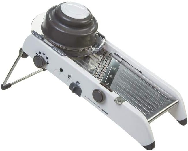 PL8 Professional Mandoline – Versatile Slicer with Adjustable Straight, Waffle, and Julienne Blades, Extra-Wide Stainless Steel Deck, Safety Hand Guard, Non-Skid Feet, and Space-Saving Design