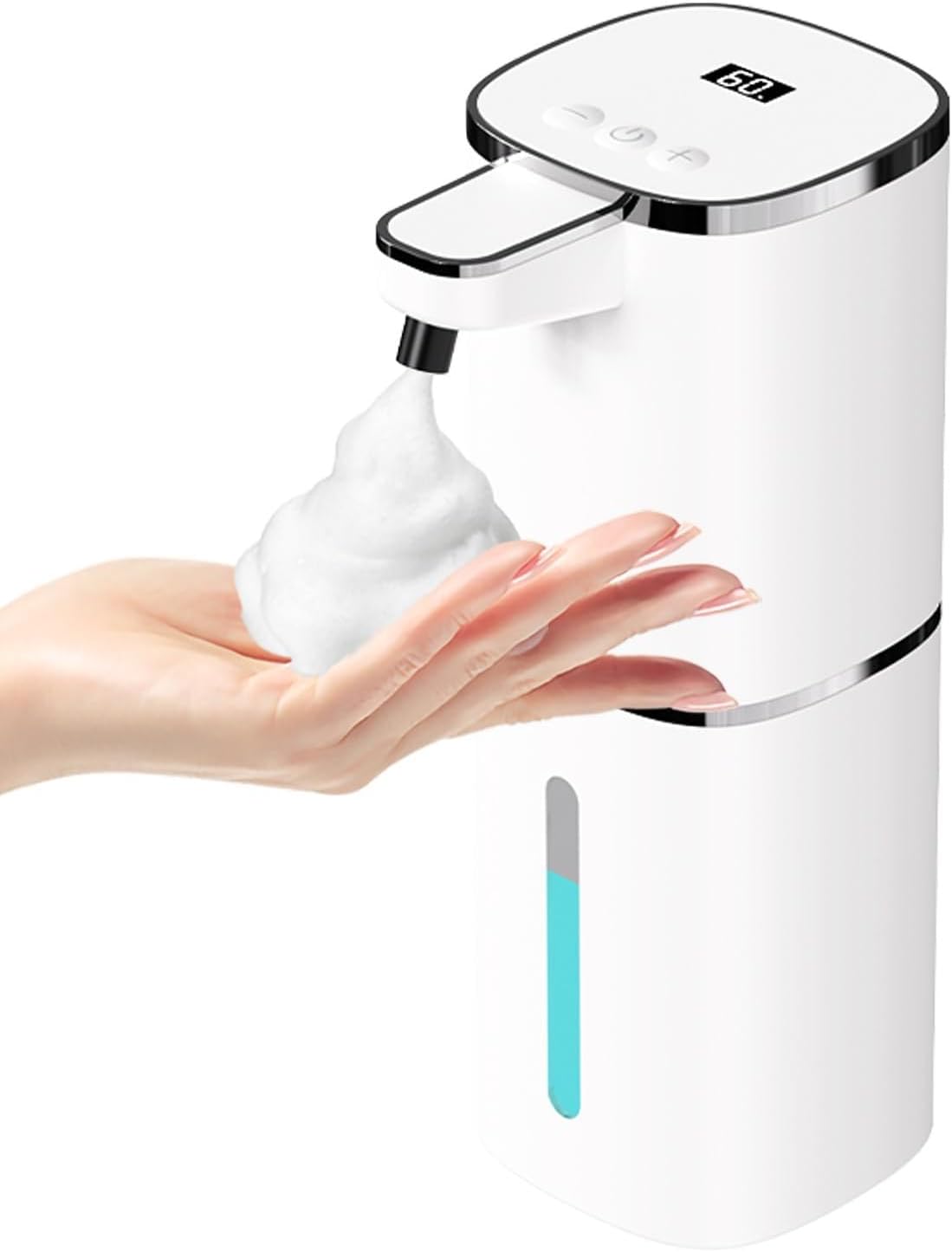 OHIFAST Automatic Foaming Soap Dispenser Touchless, USB Rechargeable Smart Hand Soap Dispenser, 9-Level Adjustable, Physical Button Operation, 13.5oz/400mL Wall Mounted for Bathroom Kitchen Dish Soap