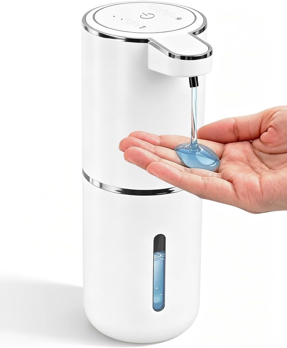 Automatic Soap Dispenser Touchless, USB Rechargeable Hand Soap Dispenser, 4 Adjustable Soap Levels, IPX5 Waterproof, 12.8oz/380ml, Countertop or Wall Mounted for Bathroom and Kitchen, White