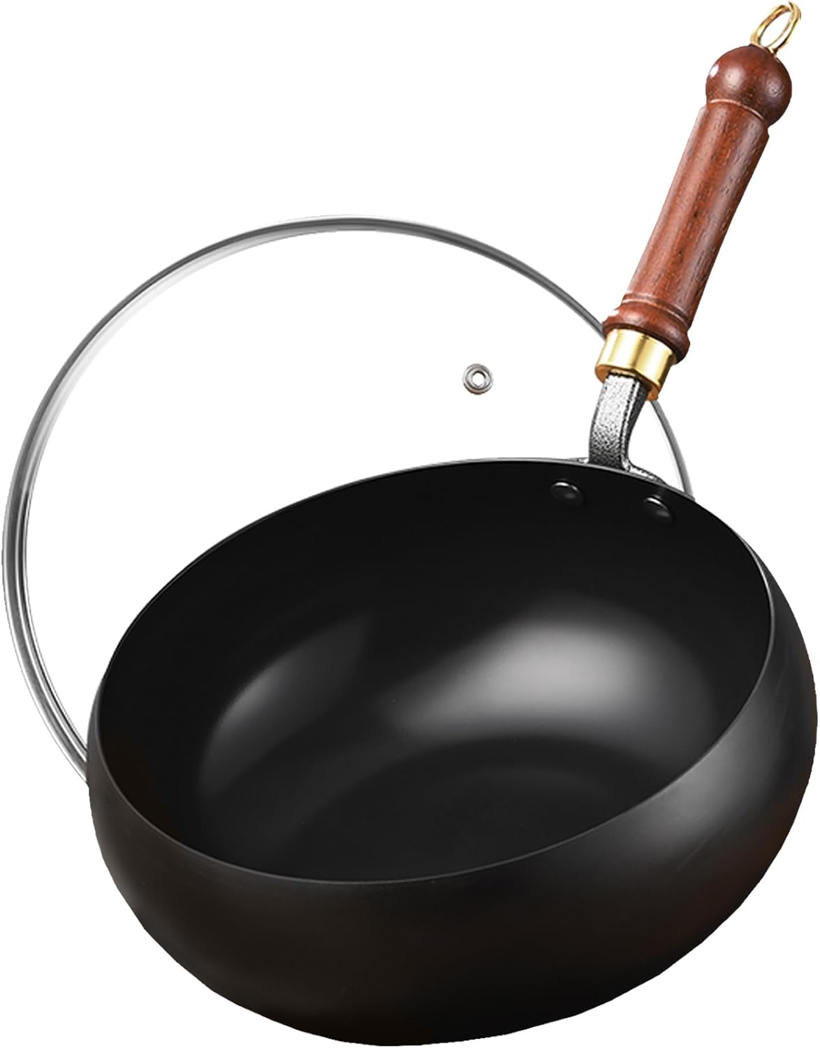 Carbon Steel Wok Pan, 9.4 INCH Nonstick Pre-Seasoned Woks & Stir-Fry Pans with Lid, No Chemical Coating Wok Flat Bottom Small Handmade Chinese Wok for Induction, Gas, Electric & All Stoves
