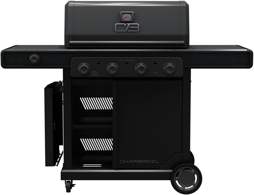 Charbroil Pro Series with Amplifire Infrared Technology 4-Burner Propane Gas Grill Cabinet with Side Burner, Black – 463281024