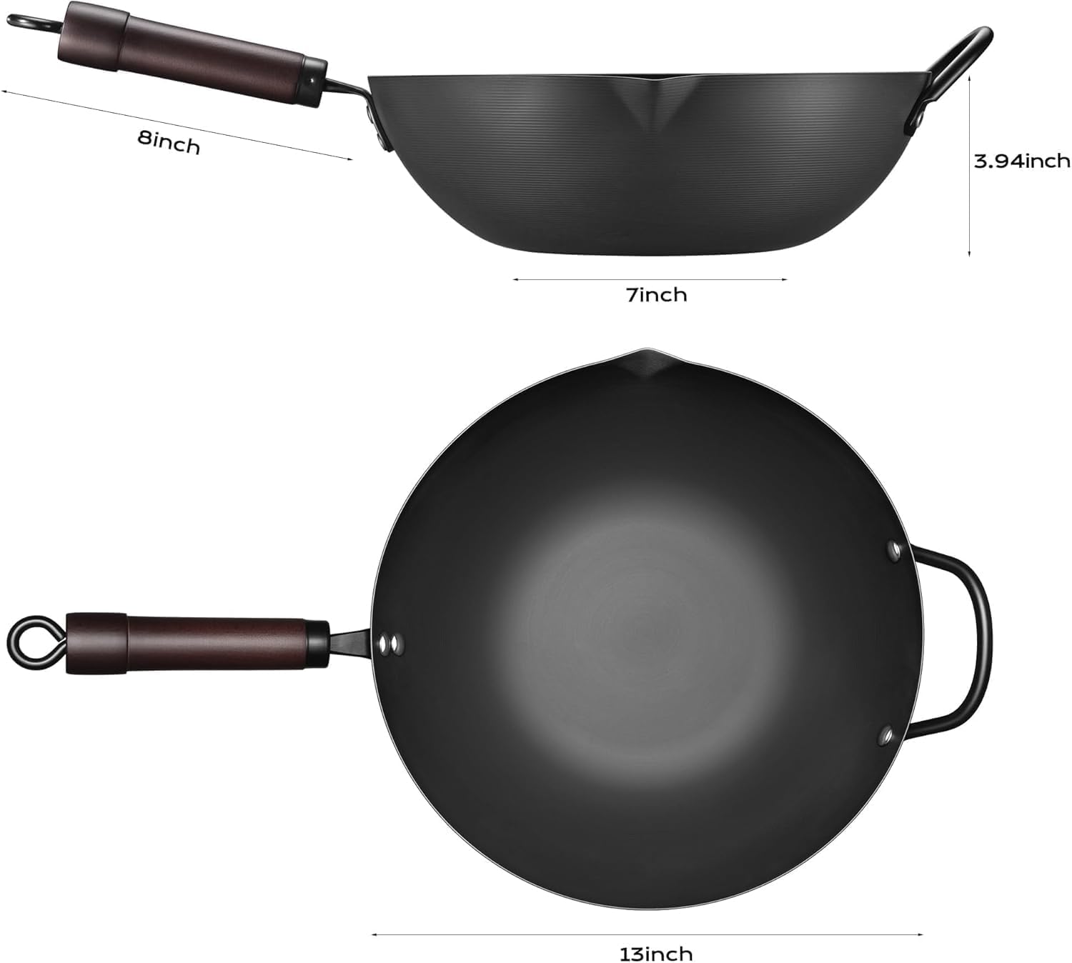 Wok, 13 Inch carbon steel woks & stir-fry pans nonstick, Pre-Seasoned 5.8QT Flat Bottom Chinese Wok Paella Pan with lid, Carbon Steel Cookware, Compatible with All Cooktops