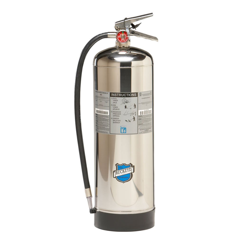 Buckeye 50000 Stainless Steel Water Pressurized Hand Held Fire Extinguisher with Wall Hook, 2.5 Gallon Agent Capacity, 7″ Diameter x 9″ Width x 24-1/2″ Height