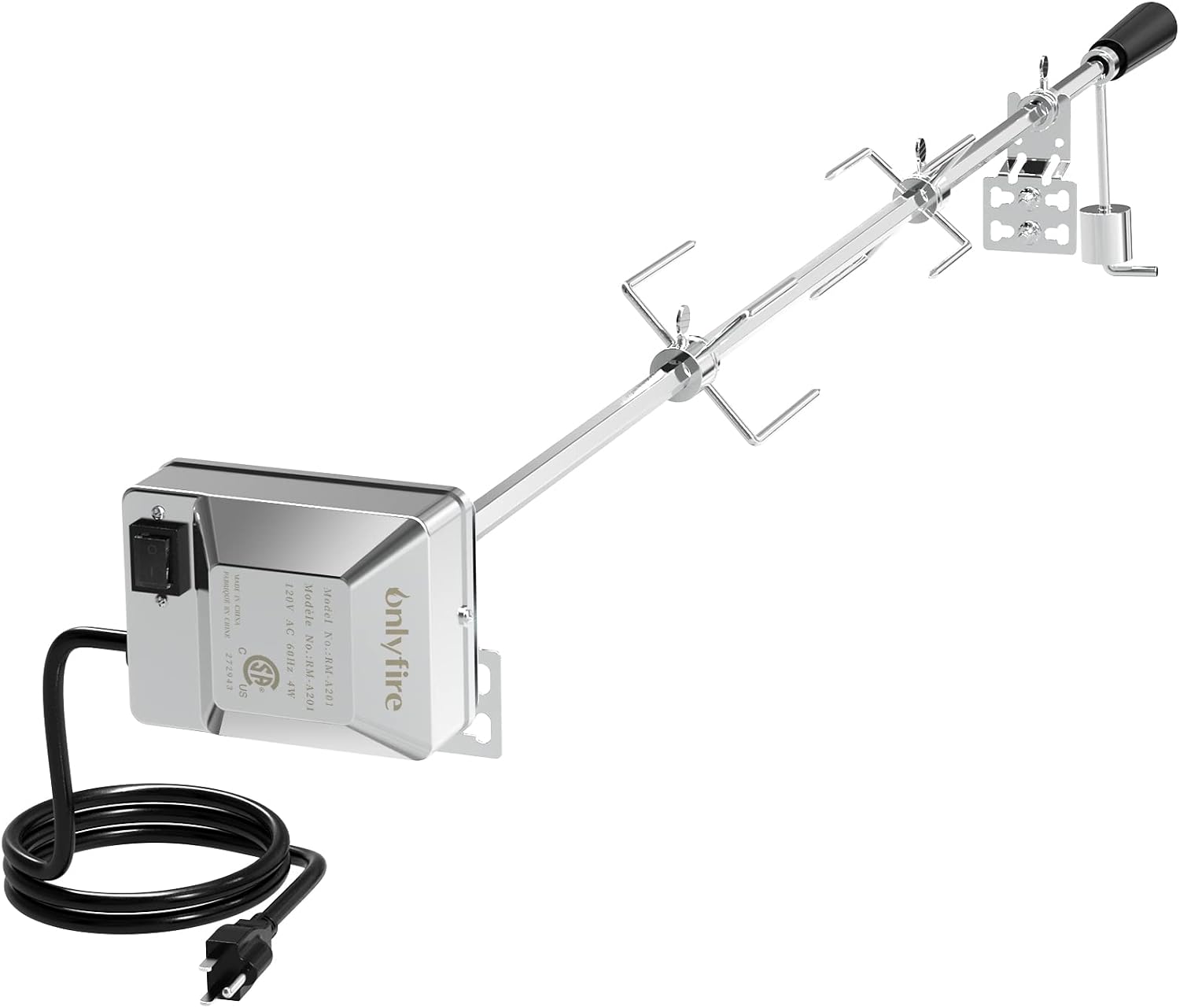 onlyfire 6022 Universal Grill Replacement Rotisserie Kit, with 37” ×1/2” Hexagon Spit Rod and Stainless Steel Electric Motor(Do No Fit Weber Gas Grill)