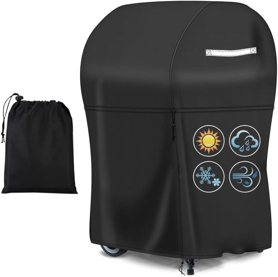 30 Inch BBQ Gas Grill Cover for Outside Grill, Heavy Duty Waterproof UV-Resistant Electric Smoker Cover with Straps and Buckle for Weber Char-Broil Nexgrill and More Grills with Collapsed Side Tables