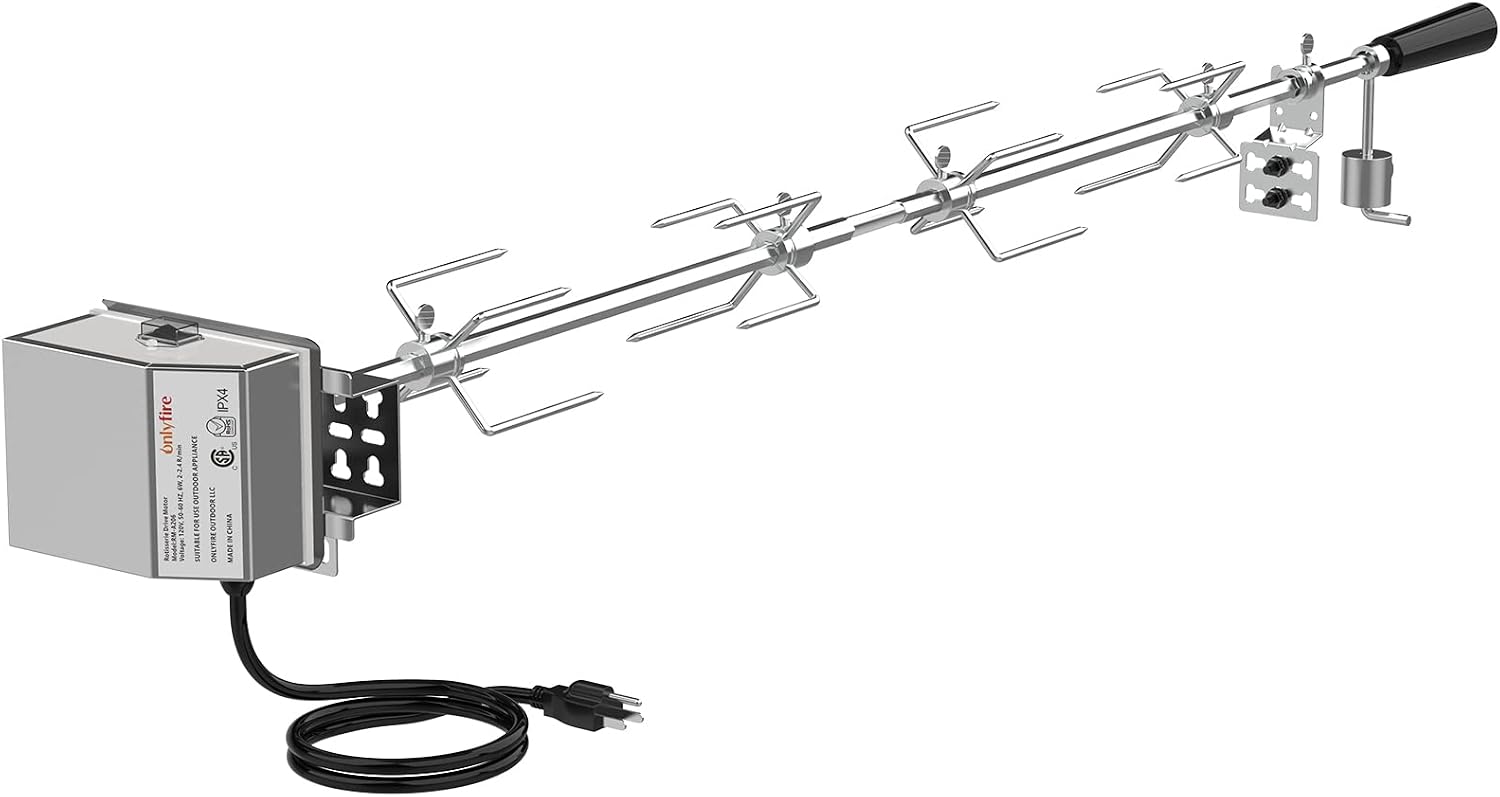 onlyfire Universal Grill Replacement Rotisserie Kit – 45” & 53” X 1/2” Hexagon Spit Rod, Stainless Steel Electric Motor