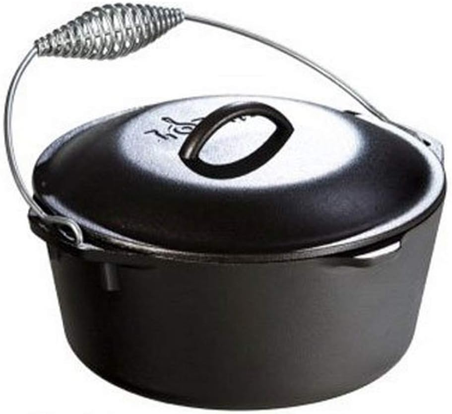 Lodge Seasoned Cast Iron Dutch Oven with Bail Handle – Heavy Duty Campfire Ready Cooking Pot with Lid for Indoor & Outdoor Cooking – 5 Quart