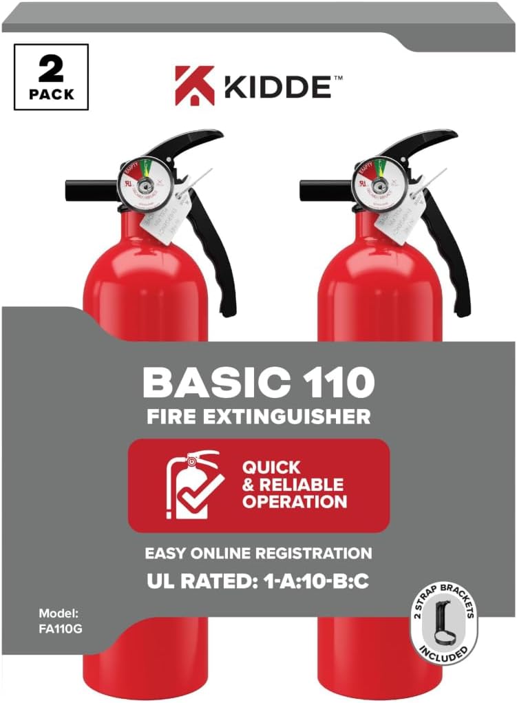 Kidde Multi Purpose Fire Extinguisher for Home, Office, Dorm, Residential, 1A10BC, 2 Pack, manual