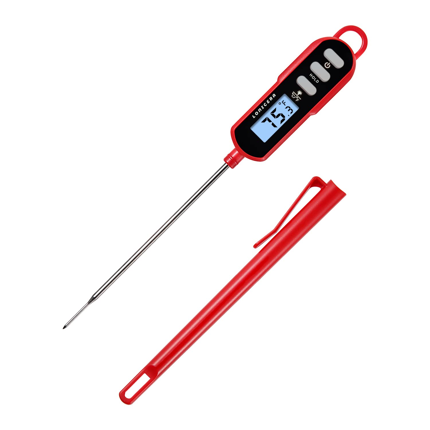 Lonicera Digital Cooking Thermometer for Bread Baking, 5″ Probe, Instant Read 2-3s, IPX6 Waterproof Food Thermometer with Backlight, for Liquid, Water & Meat (Red)