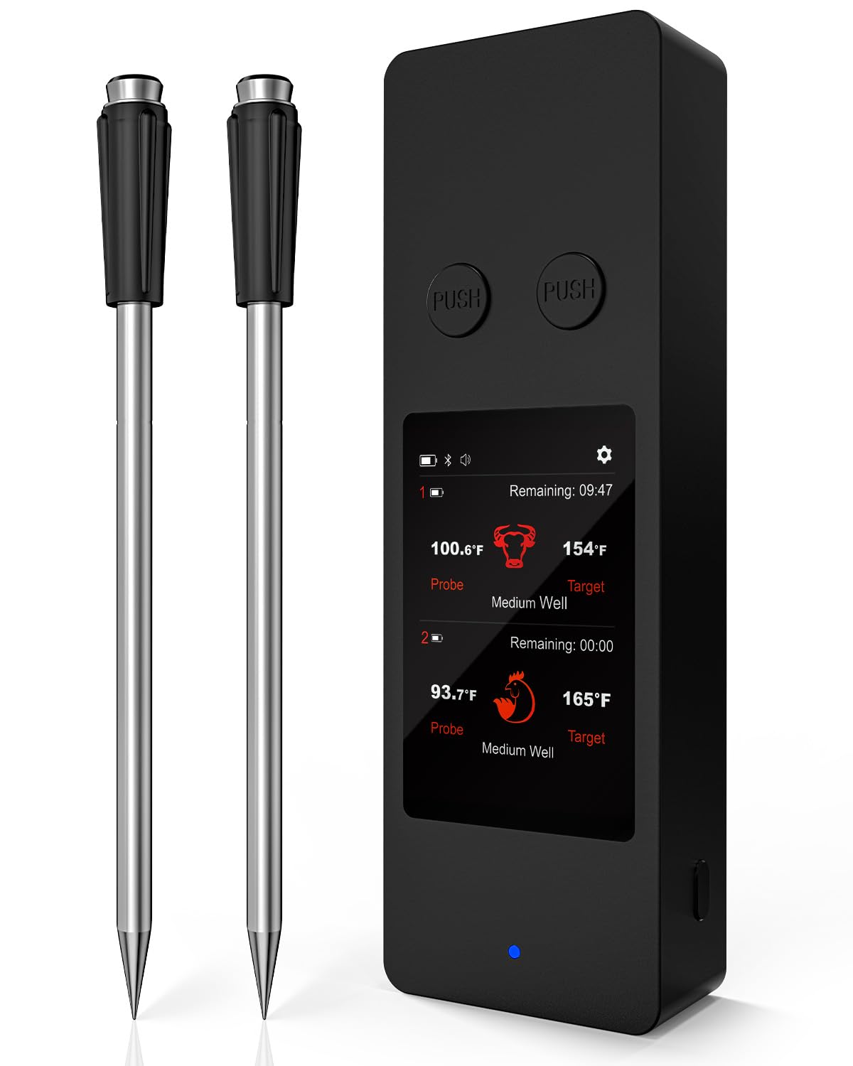 AWLKIM 8-Sensor Smart Wireless Meat Thermometer with Touchscreen Base & Built-In App — Dual Probes, Bluetooth 5.3 800ft Open-Air, IP68, Type-C — Digital Instant-Read for BBQ, Grill, Smoker, Rotisserie