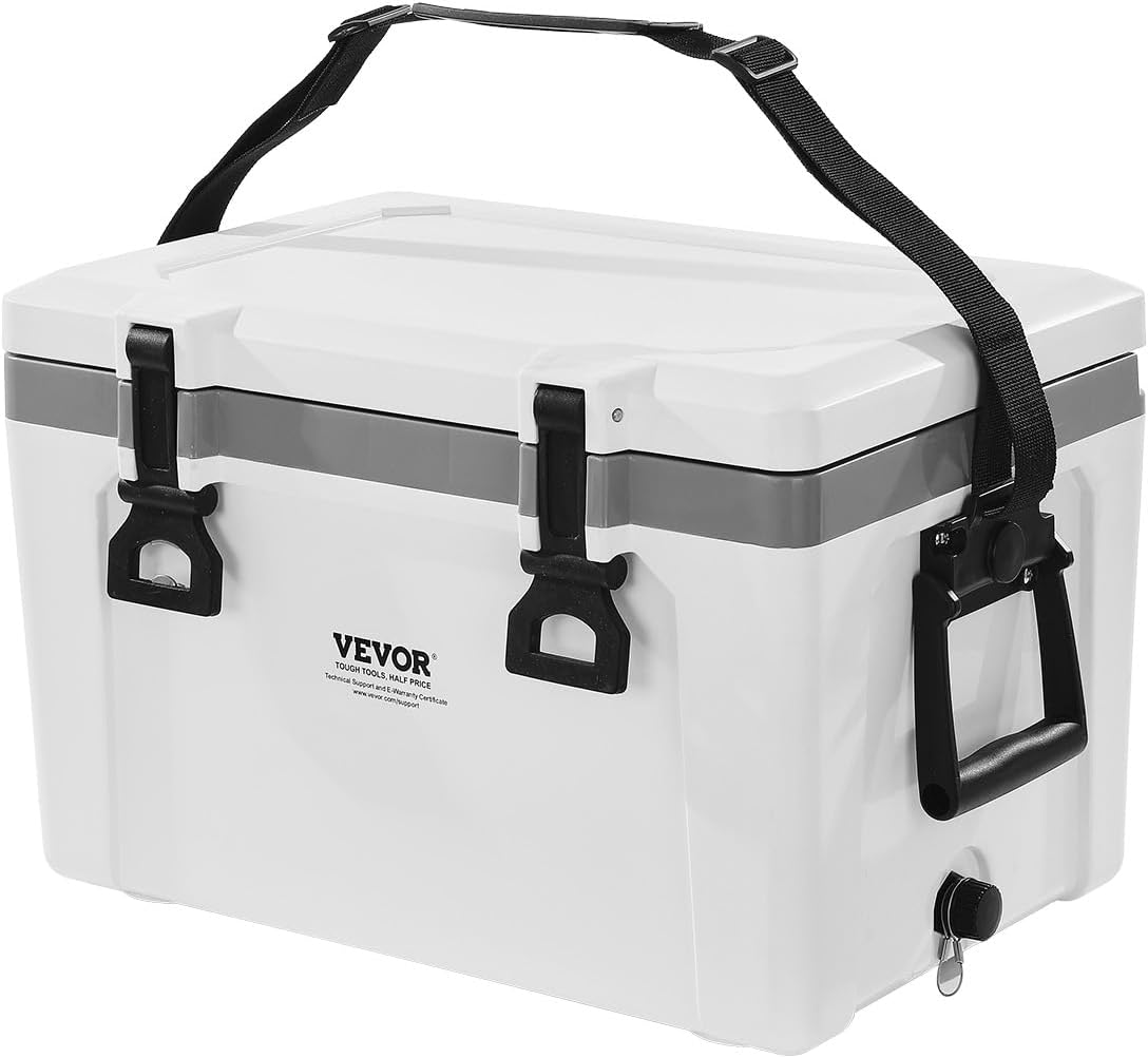 VEVOR Portable Cooler, 26 QT Hard Cooler with Ice Retention, Heavy-Duty Handles and Strap, Lightweight Rigid Material Insulated Portable Cooler, Suitable for Family Picnics and Short Trips
