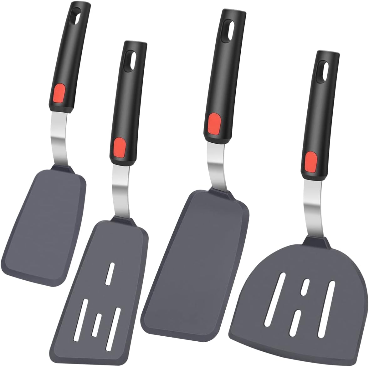 KLAQQED 4Pcs Spatula Silicone Heat Resistant Flexible Rubber Silicone Spatulas for Nonstick Cookware, Burger Pancake Spatula Turner Large Spatulas Set for Cooking Kitchen Utensils Set Black
