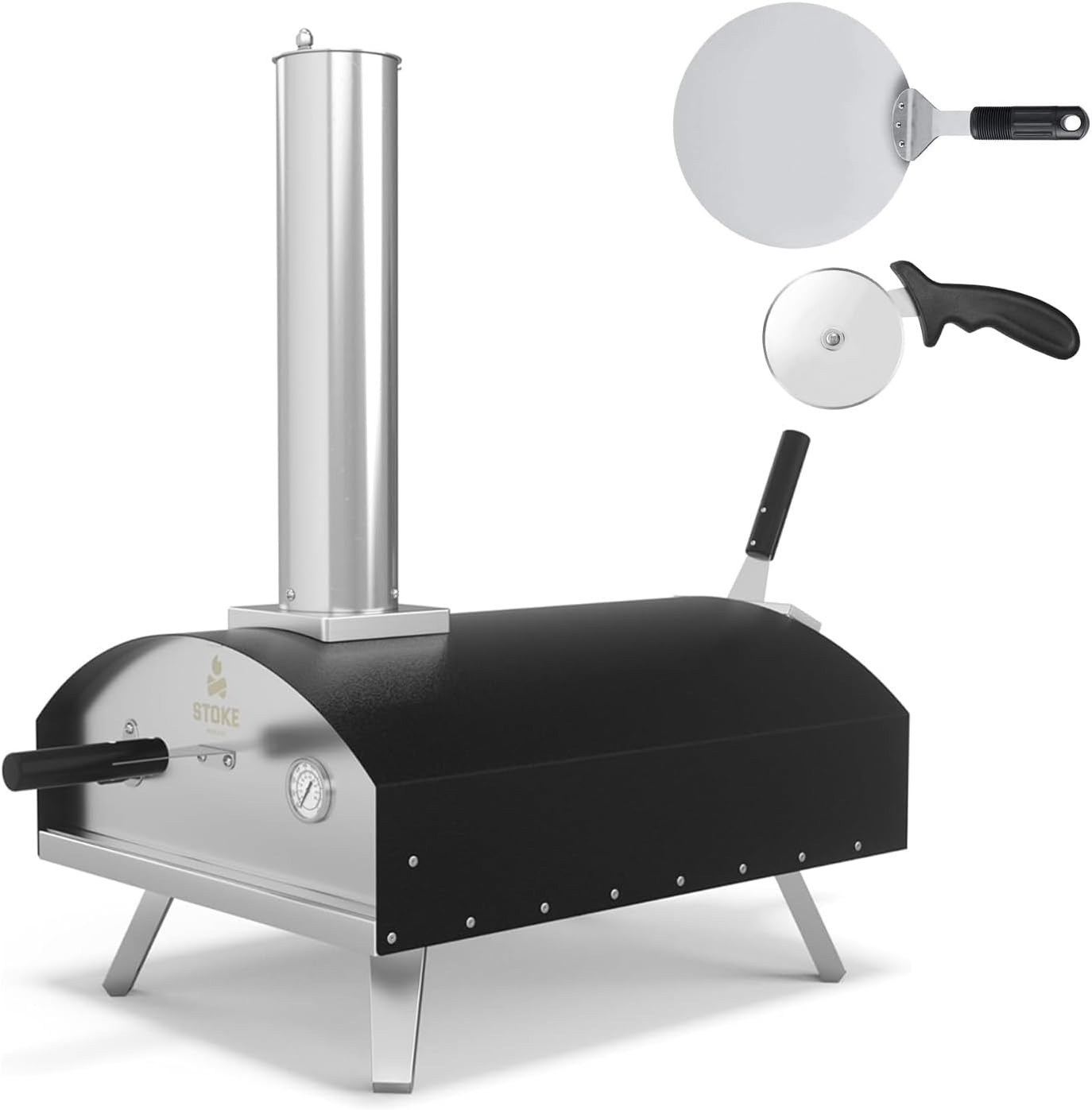 Stoke 16 Inch Outdoor Pizza Oven – Portable Outdoor Pizza Maker for Backyard, Camping, or Tailgating – Stainless Steel Multi-Fuel Oven with Pizza Stone & Accessories